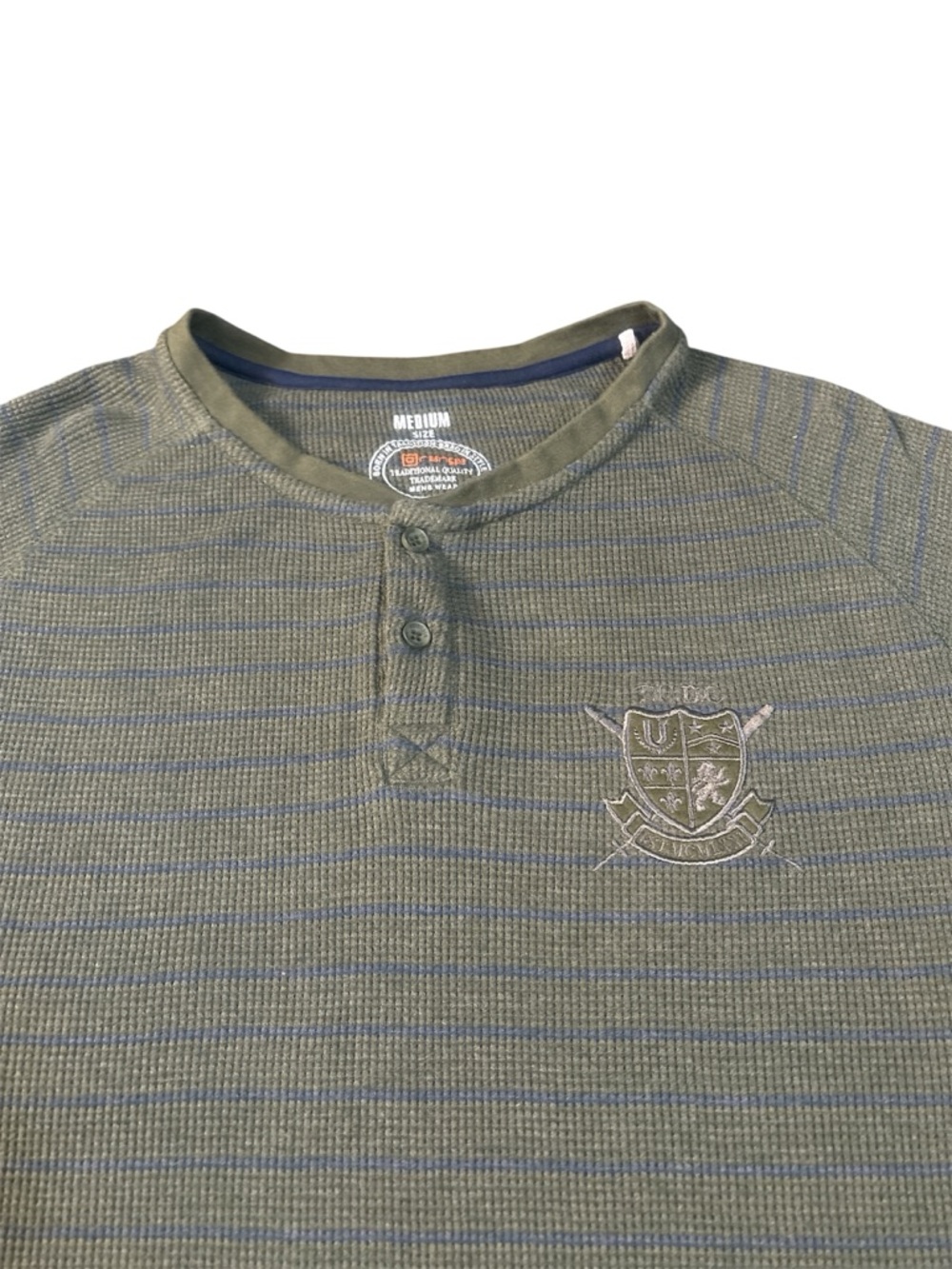 Prana Olive Green Crew Henley Sweater with Navy Trim - Picture 4 of 8